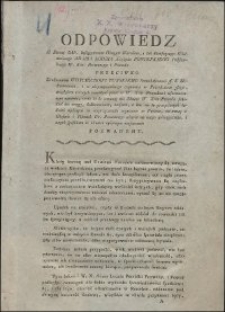 Odpowiedz Z Strony UUr. Instygatorów Oboyga Narodow, i Ich donoszącego Wielmożnego Adama Łodzia Xiążęcia Poninskiego Podskarbiego W. Kor: Pozwanego i Powoda Przeciwko Urodzonemu Woyciechowi Turskiemu Szambelanowi J. K. Mci [...] Pozwanemu
