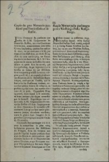 Kopia Memoryału podanego przez Wielkiego Posła Rossyiskiego = Copie du pro Memoria presenté par l'Ambassadeur de Russie