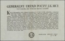 Generalny Urząd Poczt J.K.Mci Tak W Koronie, Jako W Wielkim Xięztwie Litewskim. [Inc.:] Kiedy w Roku przeszłym 1765. wydanym Uniwersałem [...]