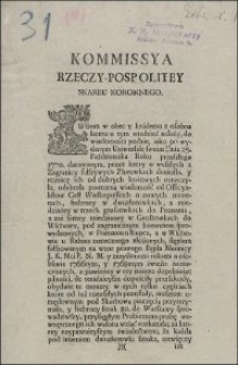 Kommissya Rzeczy-Pospolitey Skarbu Koronnego. Uniwersał względem monety fałszywey