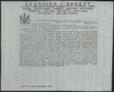 Stanisław August Z Bozey Łaski Krol Polski, Wielki Xiąze Litewski, Ruski, Pruski, Mazowiecki, Zmudzki, Kijowski, Wołynski, Podolski, Podlaski, Inflantski, Smolenski, Siewierski, Y Czerniechowski. Uniwersał na Seymik przed-Seymowy Poselski