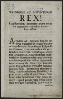 Serenissime Ac Potentissime Rex! Excellentissimi Senatores atque membra Serenissimae Reipublicae Polonae honoratissima!