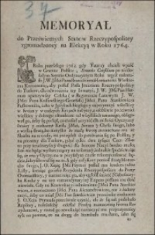 Memoryał do Prześwietnych Stanow Rzeczypospolitey zgromadzoney na Elekcyą w Roku 1764.