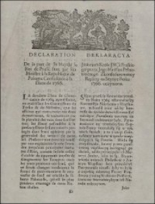 Deklaracya Jmieniem Krola JMci Pruskiego przez Jego Ministra Pełnomocnego Zkonfederowaney Rzpltey na Seymie Roku 1766. uczyniona
