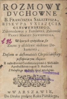 Rozmowy Duchowne B. Franciszka Salezyusza