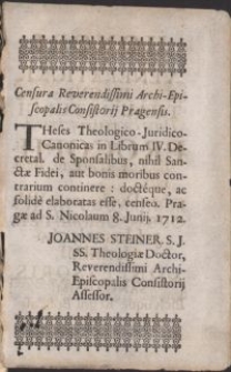 [Theses theologico-iuridico-canonicae in librum IV Decretalium, de sponsalibus]