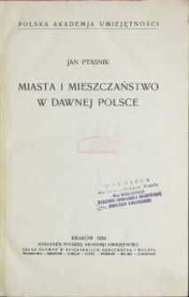 Miasta i mieszczaństwo w dawnej Polsce