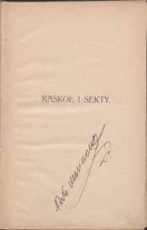 Raskoł i sekty Prawosławnej Cerkwi Rosyjskiej : (szkic historyczny)