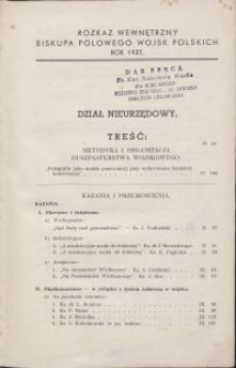 Rozkaz wewnętrzny biskupa polowego Wojsk polskich. Rok 1937 : dział nieurzędowy / [za red. Aleksander Gogoliński]