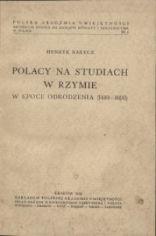 Polacy na studiach w Rzymie w epoce odrodzenia (1440-1600)