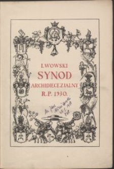 Lwowski Synod Archidiecezjalny R. P. 1930