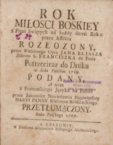 Rok Miłosci Boskiey