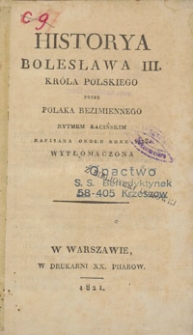 Historya Bolesława III Króla Polskiego