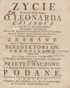 Zycie wielebnego Sługi Bożego O. Leonarda Casanova