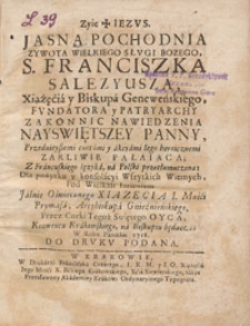 Zyie Iezus – Jasna pochodnia zywota wielkiego sługi Bożego S. Franciszka Salezyusza