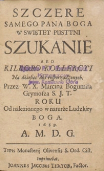 Szczere Samego Pana Boga W Swiętey Pustyni Szukanie