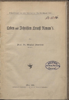 Leben und Schriften Ernest Renan's