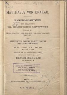 Matthaeus von Krakau : Inaugural-Dissertation