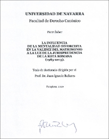 La influencia de la mentalidad divorcista en la validez del matrimonio a la luz de la jurisprudencia de la Rota Romana (1983-2013)